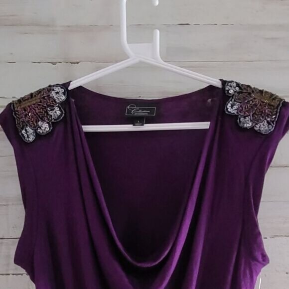 Dressbarn Collection Purple Beaded Sleeveless Top - Size L - Picture 2 of 6